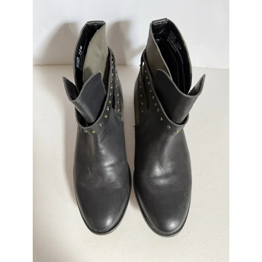 Adam Tucker Studded Leather  Bolero Ankle Boots black and green buckle